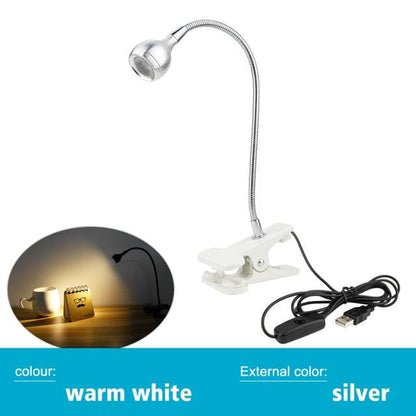Stevvex USB LED desk lamp with clip and flexible gooseneck in silver warm white light on Tampa Home & Garden Store