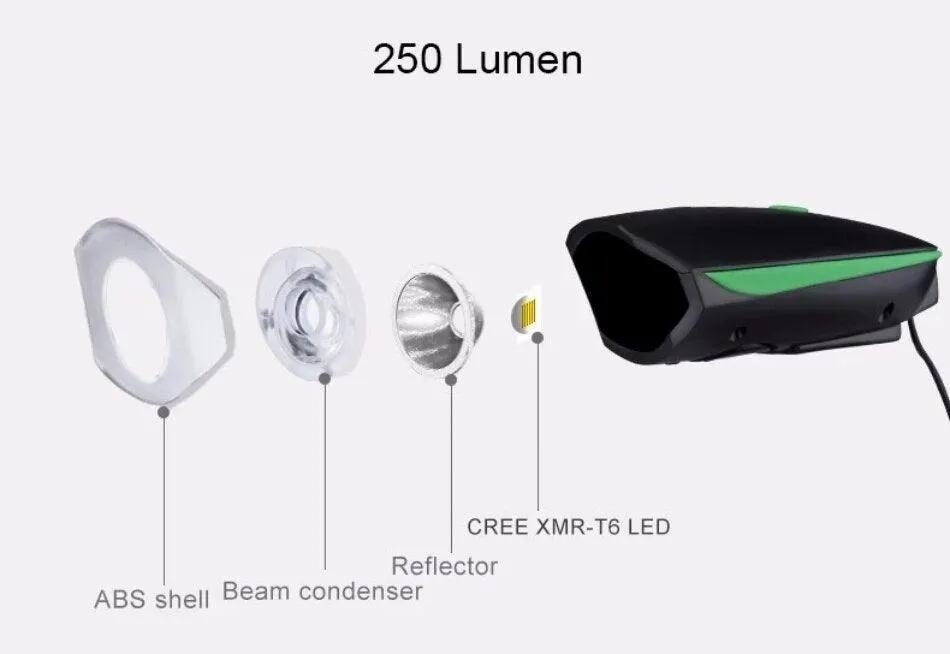 Usb Rechargeable Led Bike Front Light With Horn
