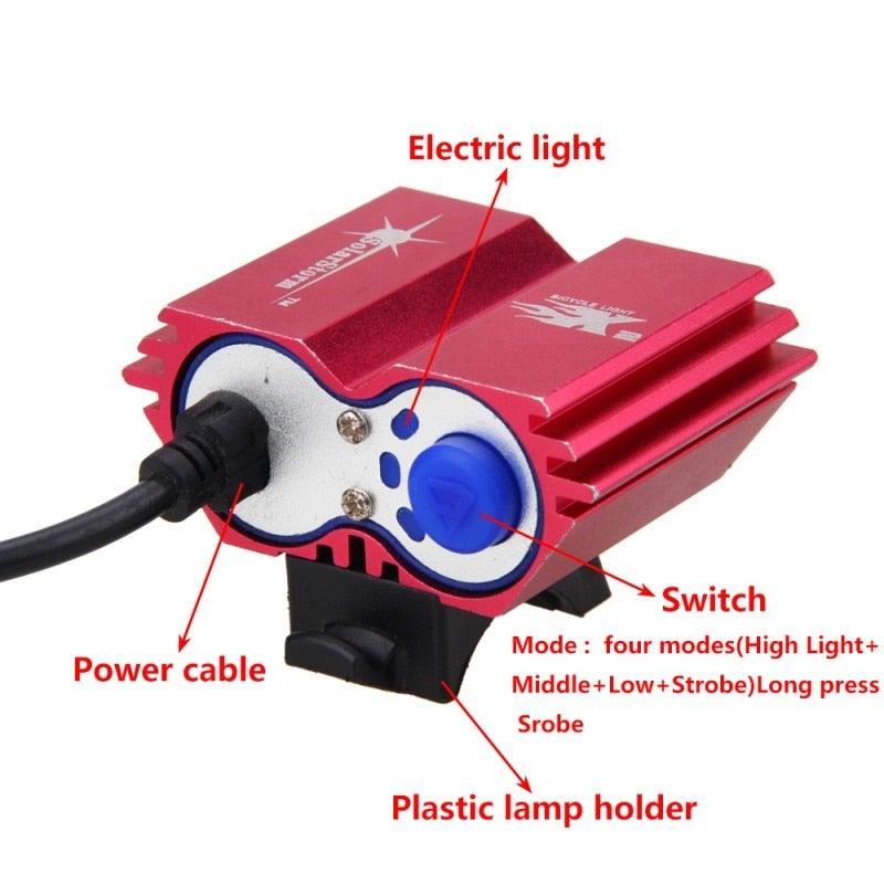 Bike light LED front headlamp Stevvex USB waterproof red aluminum housing blue switch four modes on Tampa Home & Garden Store