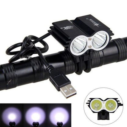 Stevvex USB rechargeable waterproof bike light dual-LED front headlamp on bar, modes 8000LM on Tampa Home & Garden Store