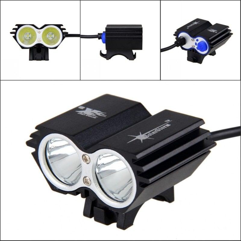 Stevvex USB front bike light dual LED headlamp, black aluminum, 8000LM, rechargeable, 4 modes on Tampa Home & Garden Store
