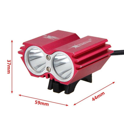 Stevvex USB Waterproof Front Bike Light with dual lamps, red aluminum body, 8000LM, 4 modes on Tampa Home & Garden Store