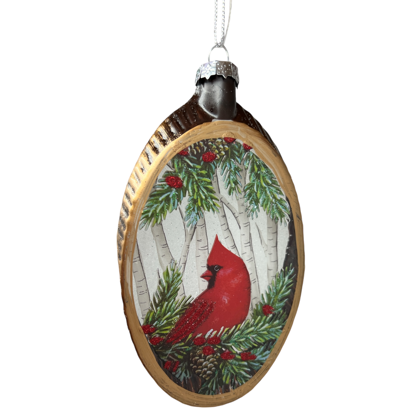 Adorno navideño de cristal con diseño de pájaro - Cardenal