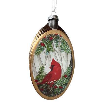 Adorno navideño de cristal con diseño de pájaro - Cardenal