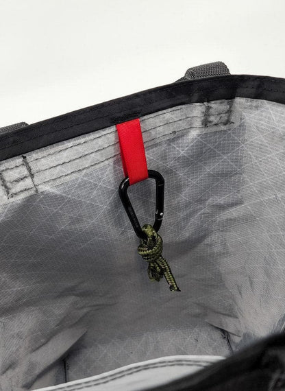 Utility Tote 32L ECOPAK by Hilltop Packs LLC grey interior with red strap and carabiner knot on Tampa Home & Garden Store