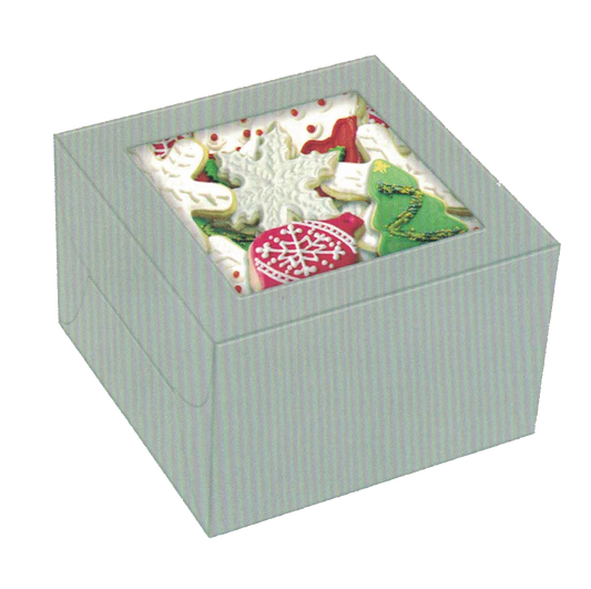 Square cookie box set of two in silver with clear lid showing cookies by Country Christmas Loft on Tampa Home & Garden Store