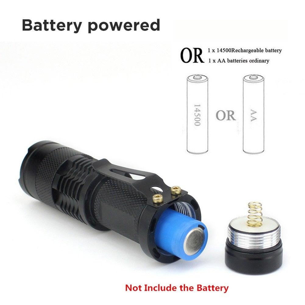 Stevvex UV 365nm mini handheld flashlight with black body and blue tip for pet urine stains on Tampa Home & Garden Store