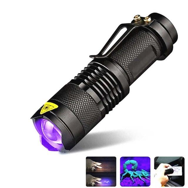 Stevvex UV flashlight black aluminum handheld purple glow for pet stains on Tampa Home & Garden Store