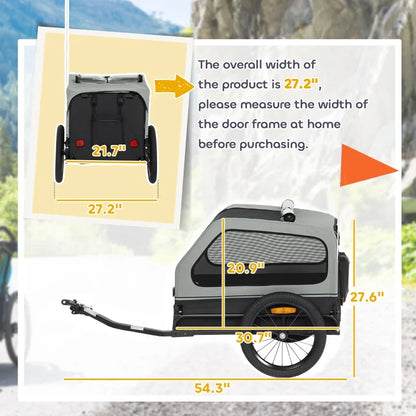 Dog bike trailer for small & medium dogs with flip-down ramp, gray universal coupler on Tampa Home & Garden Store