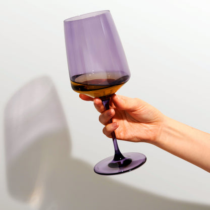 Stemmed Violet Crystal Wine Glasses Set of Two