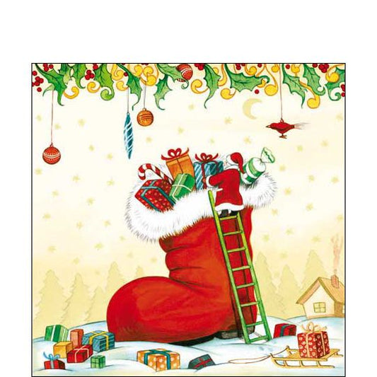 Serviette de cocktail en papier - Père Noël grimpant