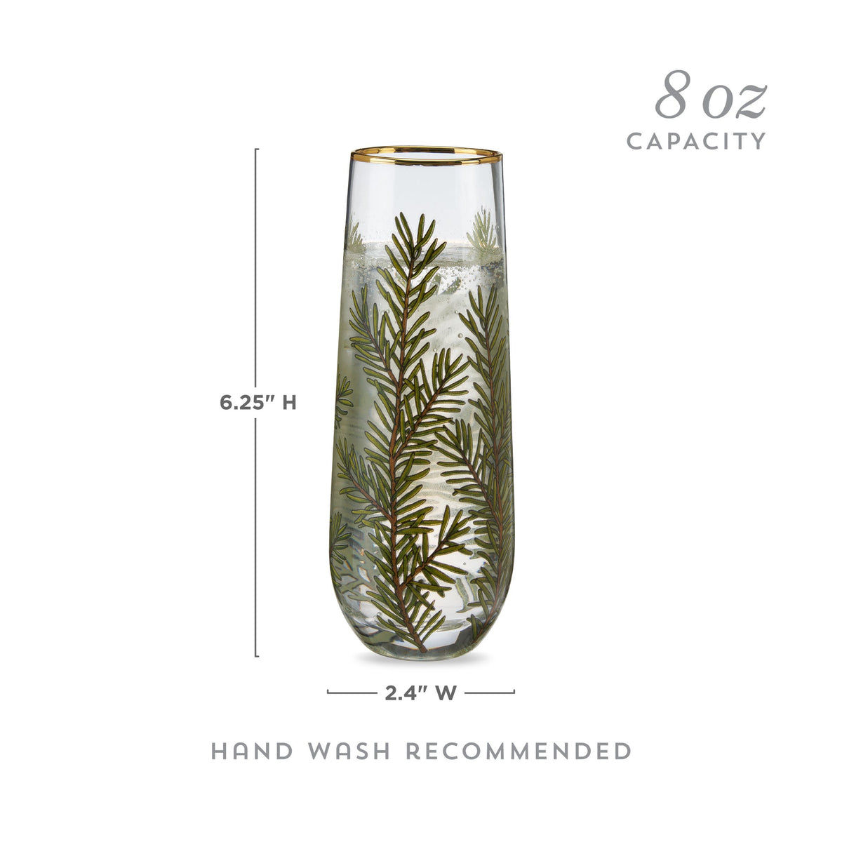 Woodland Stemless Champagne Flute Twine Living with rosemary sprigs in clear glass, 8 oz on Tampa Home & Garden Store