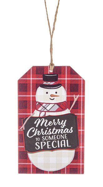 Adorno de etiqueta de regalo de madera a cuadros: Feliz Navidad para alguien especial