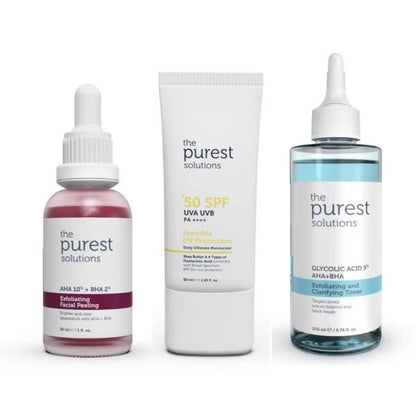 Purest Solutions 3pc set: exfoliating peel, SPF50+ protection, glycolic toner by Beauty Care Bag on Tampa Home & Garden Store