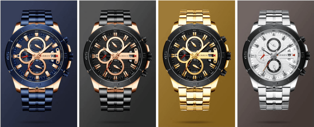 Men's Waterproof Watch set of 4 color variants blue black gold silver Stevvex ST1N2150MLK1 on Tampa Home & Garden Store
