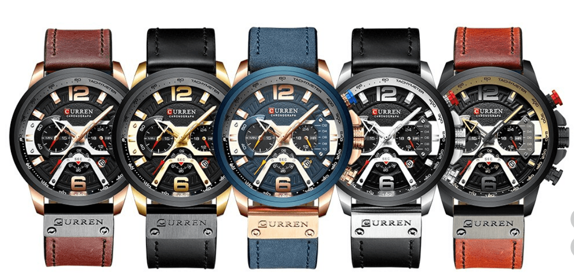Men's Curren sport chronograph watches with leather and metal bands and bold numerals on Tampa Home & Garden Store