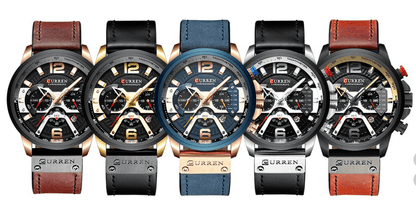 Men's Curren sport chronograph watches with leather and metal bands and bold numerals on Tampa Home & Garden Store