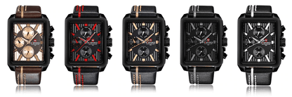 Stevvex men's waterproof chronograph watch with leather strap; five square-face models on Tampa Home & Garden Store