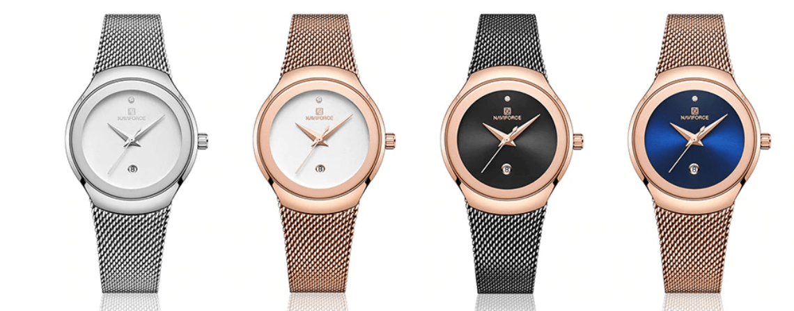 Stevvex women's elegant stainless steel watch with braided mesh bracelet, 4 color options on Tampa Home & Garden Store