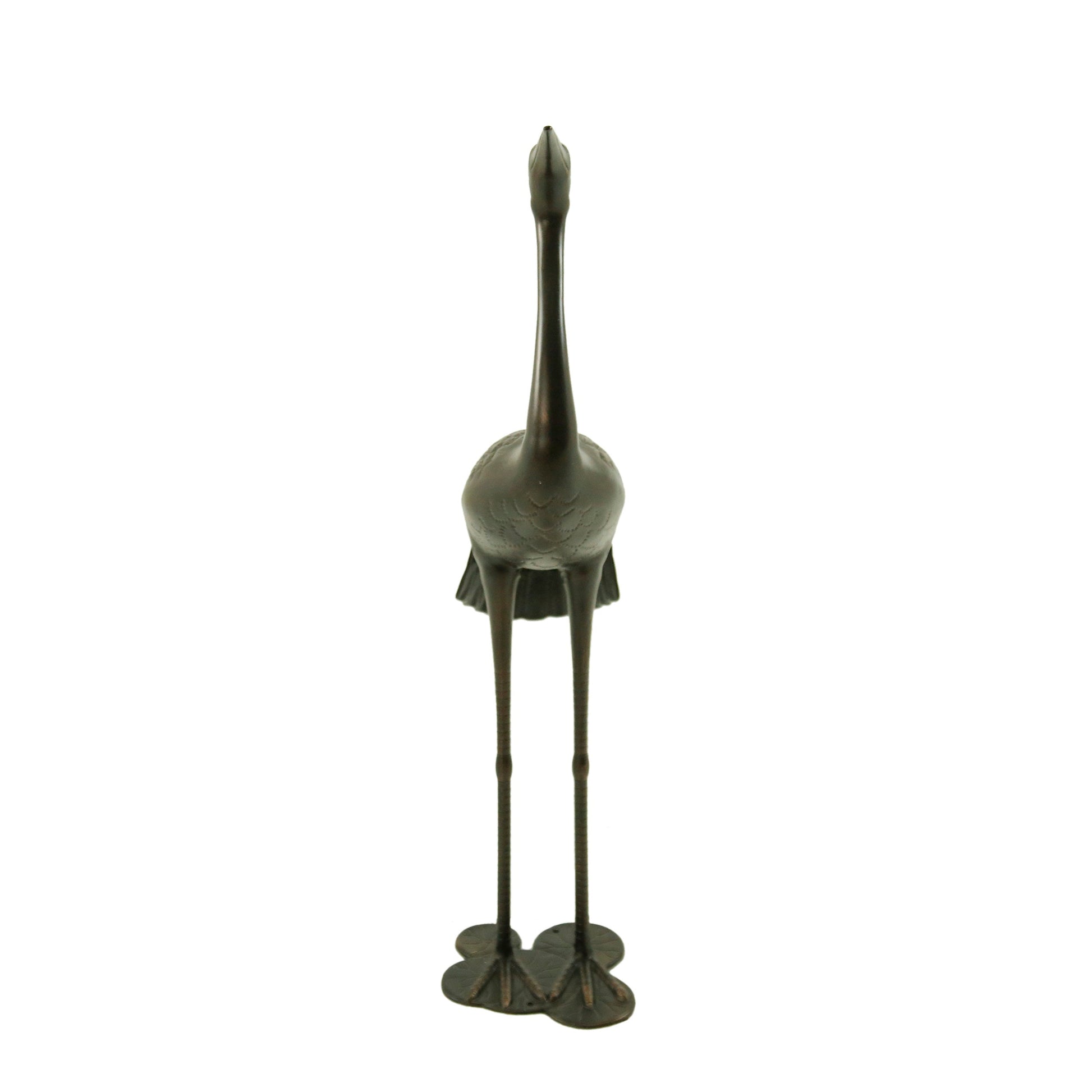 Sunny Outdoor 43 Inch Aluminum Crane decorative statue in dark metallic finish with long legs on Tampa Home & Garden Store