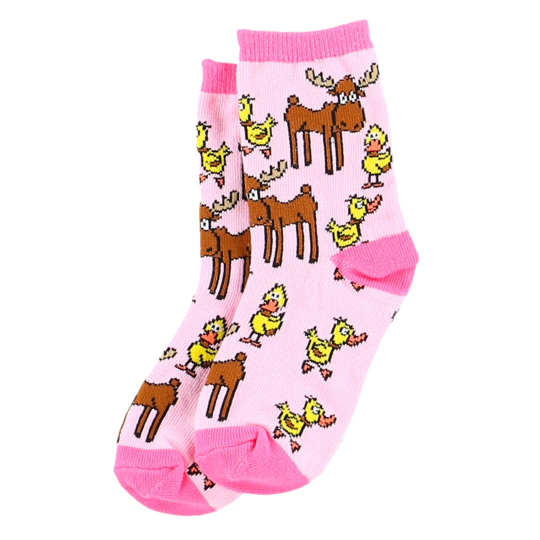 Duck and Moose Pink Kids Socks - Large (2-5)