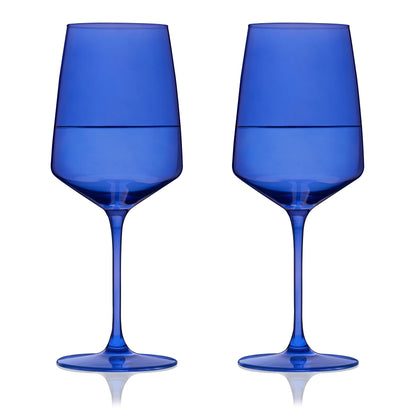 Set of Two European Cobalt Crystal Wine Glasses
