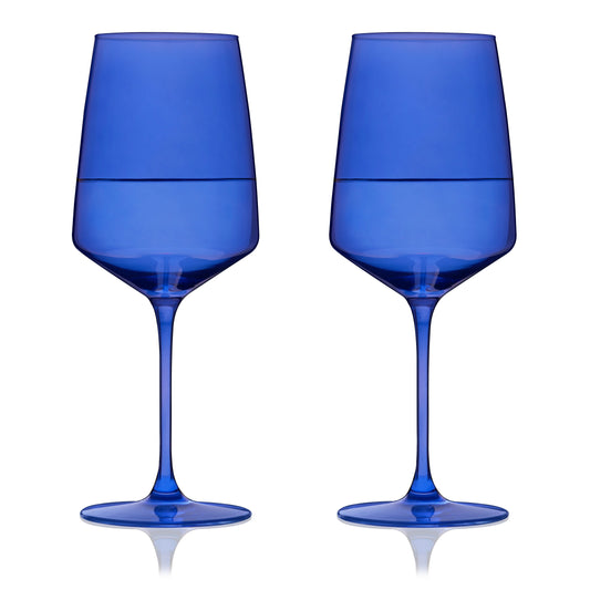 Set of Two European Cobalt Crystal Wine Glasses