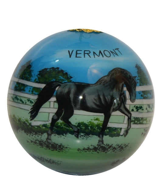 Hand Painted Glass Globe Ornament - The Vermont Morgan Horse - Tampa Home & Garden Store