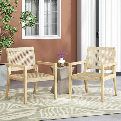 Outdoor Wicker and Acacia Wood Club Chairs