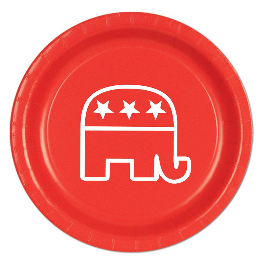 Republican Paper Plates red disposable plates with white elephant logo on Tampa Home & Garden Store
