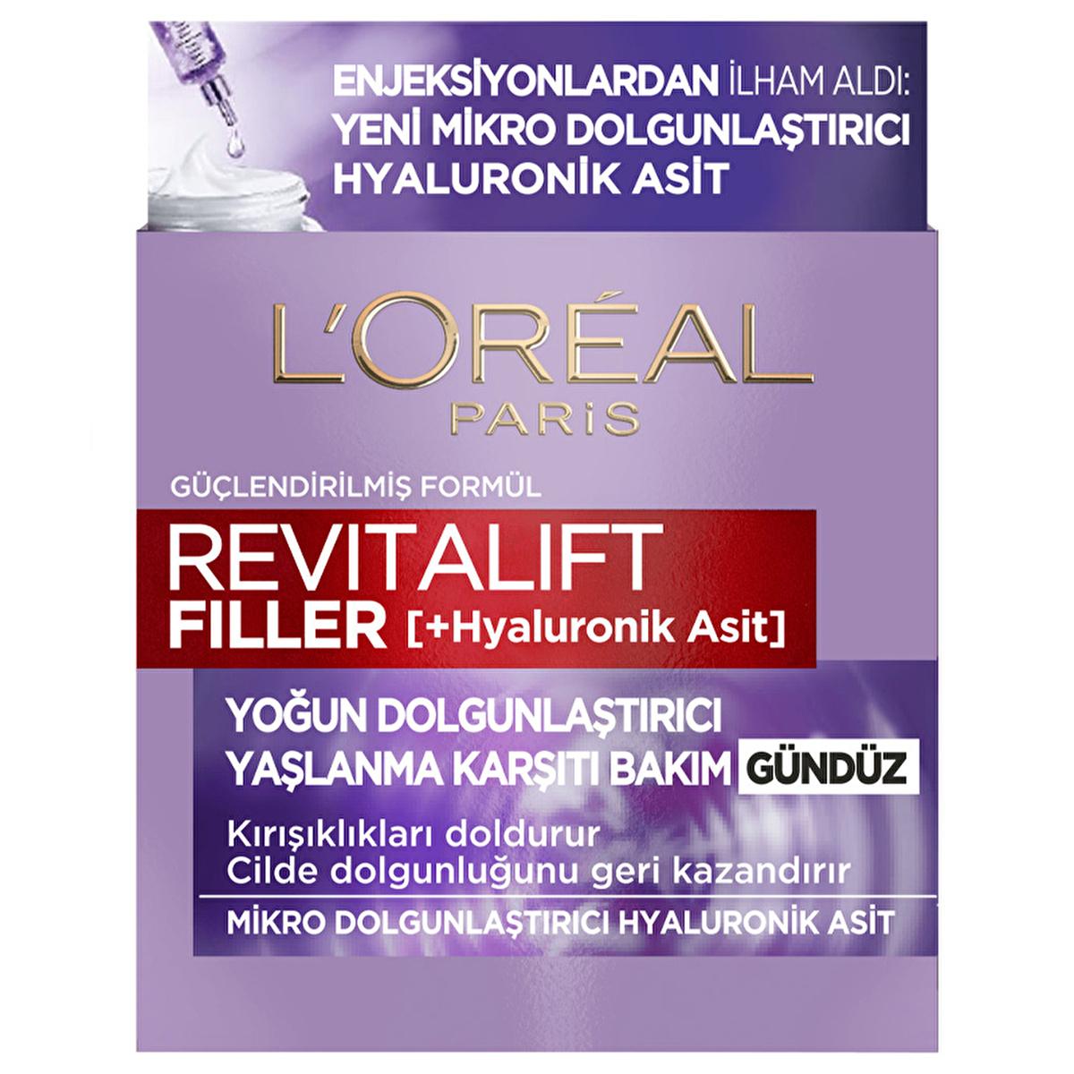 L'Oreal Paris Revitalift Filler day cream box in purple with gold logo and red banner on Tampa Home & Garden Store
