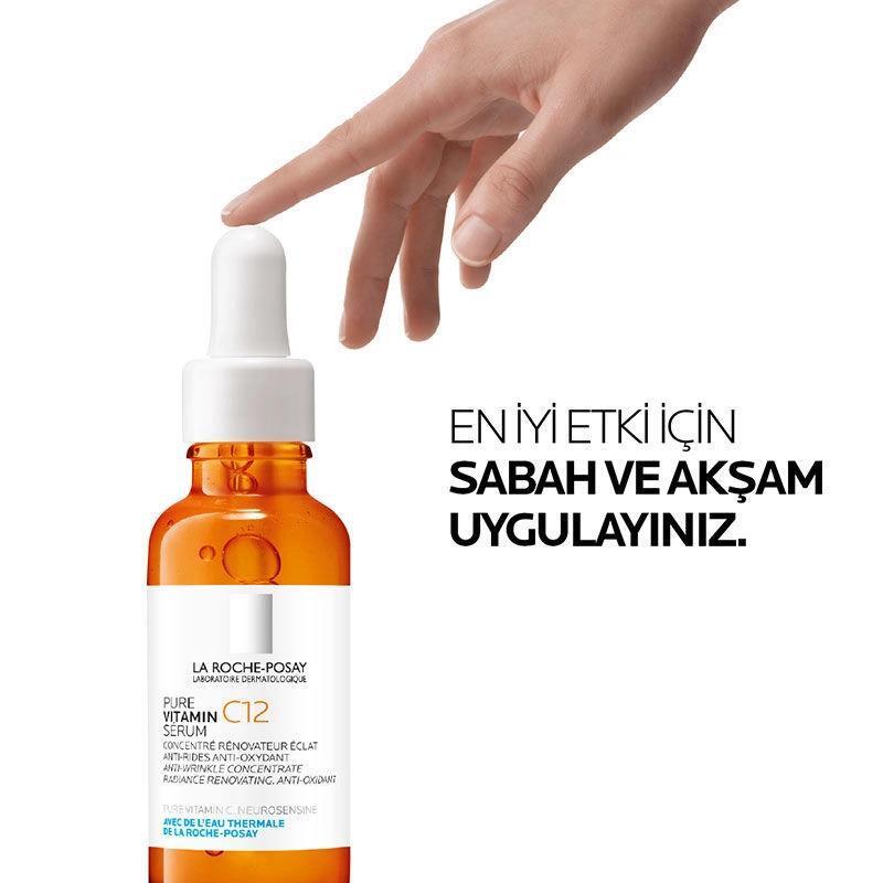 La Roche-Posay C12 antioxidant face serum in amber bottle with white dropper, Pure Vitamin C Serum label on Beauty Care Bag on Tampa Home & Garden Store