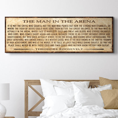 The Man In The Arena Canvas Sign by Tailored Canvases, vintage parchment tone on Tampa Home & Garden Store
