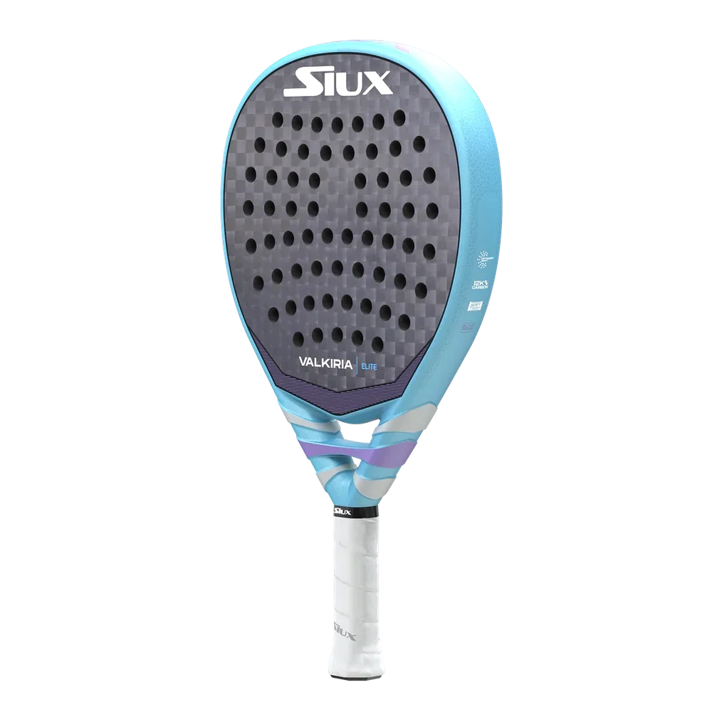 Padel racket Valkiria Elite by Siux, teal frame with perforated dark hitting surface, white grip on Tampa Home & Garden Store