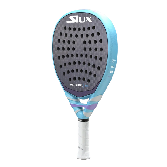Padel racket Valkiria Elite by Siux, teal frame with perforated dark hitting surface, white grip on Tampa Home & Garden Store