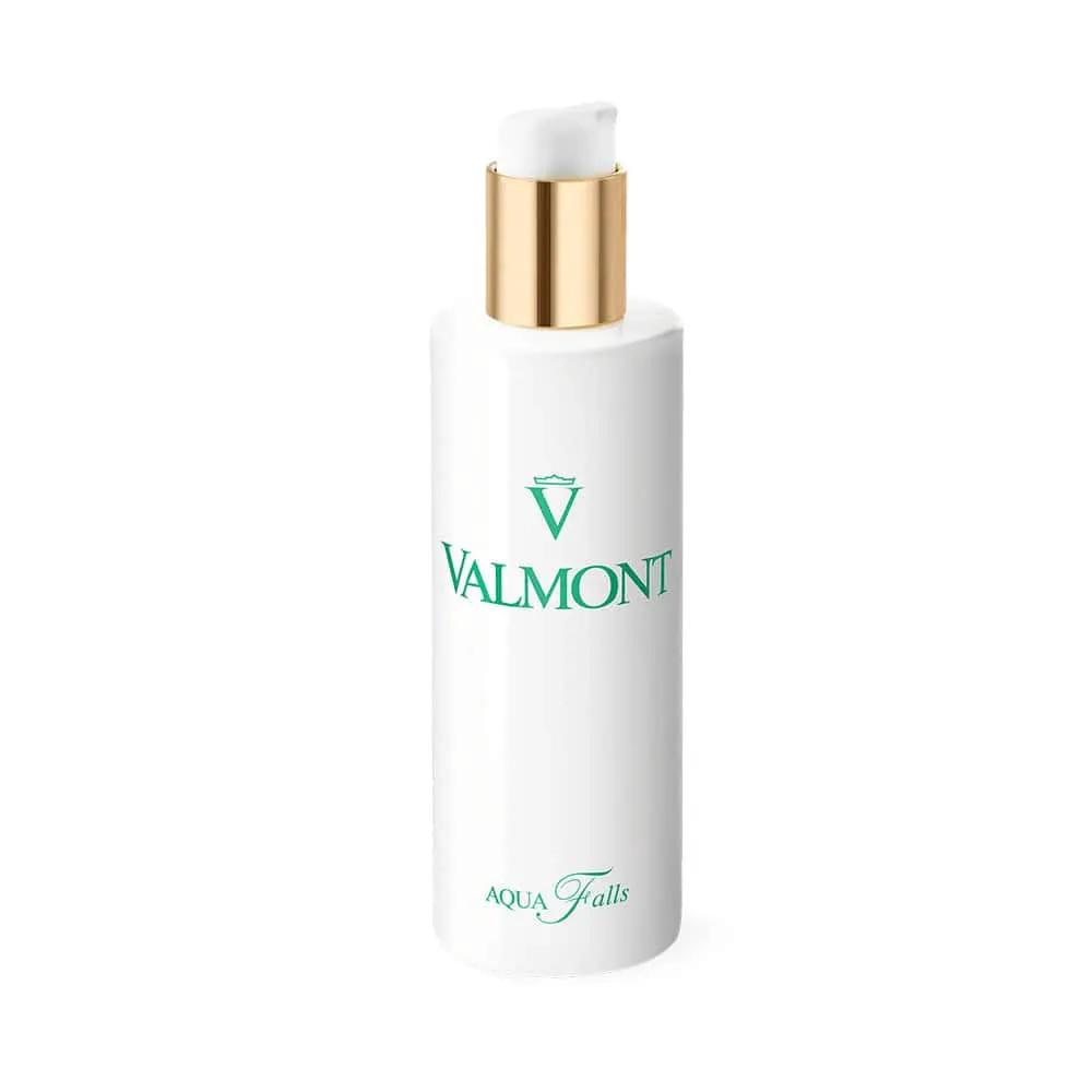 Valmont Purity Aqua Falls makeup remover bottle, white with gold pump, Nava Beauty on Tampa Home & Garden Store