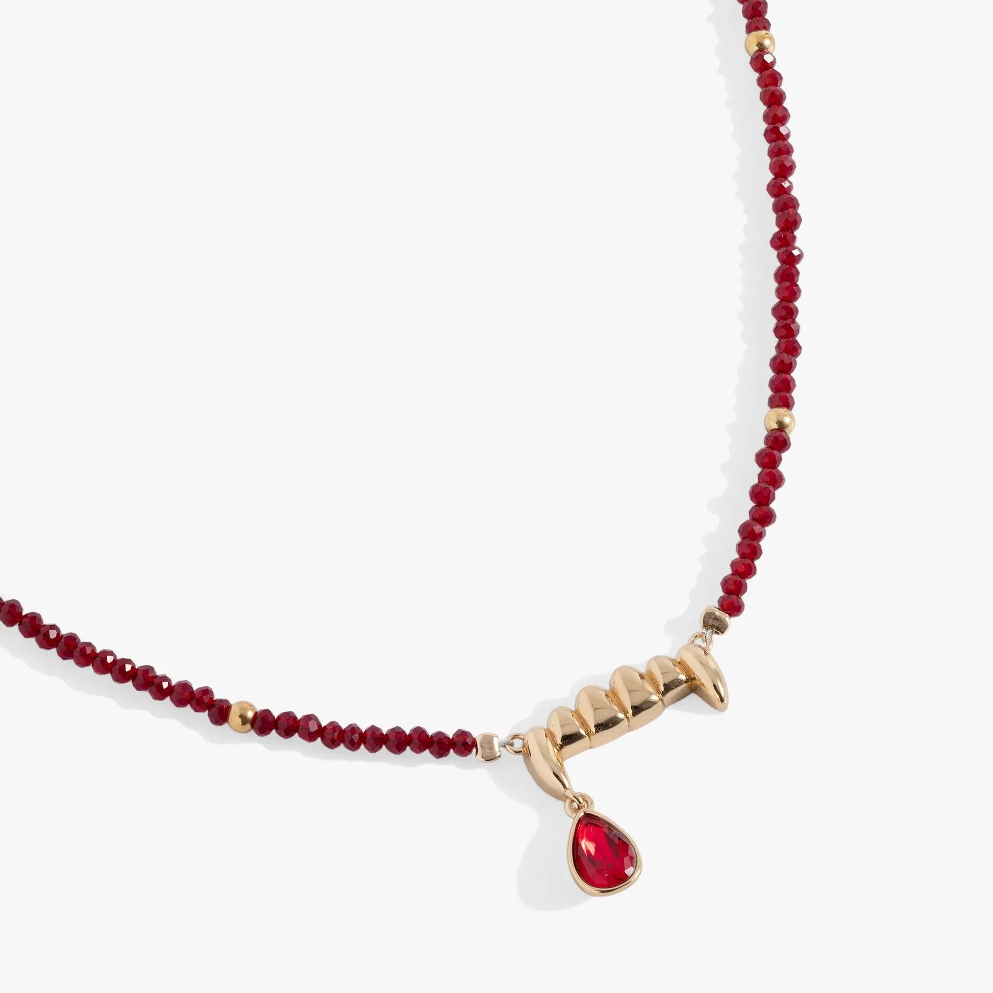 Vampire Teeth Fangs pendant necklace with red beads and gold-tone accents Alex and Ani on Tampa Home & Garden Store