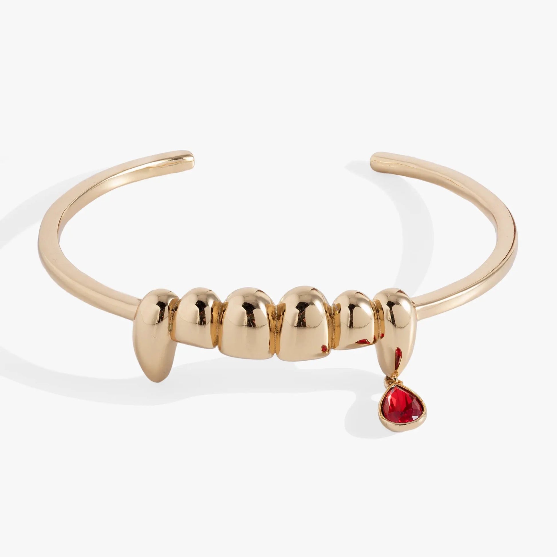 Vampire Teeth Fangs cuff bracelet gold-tone with red charm on Tampa Home & Garden Store