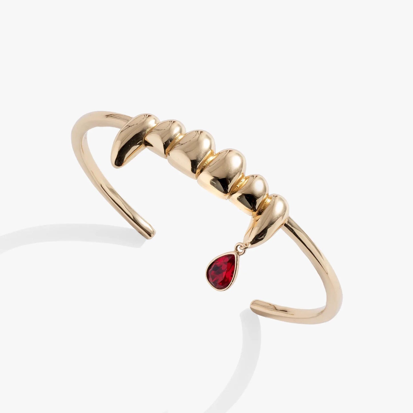 Alex and Ani Vampire Teeth Fangs Cuff bracelet, gold-tone with segments and teardrop charm on Tampa Home & Garden Store