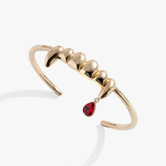 Alex and Ani Vampire Teeth Fangs Cuff bracelet, gold-tone with segments and teardrop charm on Tampa Home & Garden Store