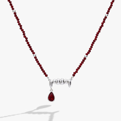 Vampire Teeth Fangs Pendant Necklace by ALEX AND ANI, red faceted beads with silver fang centerpiece on Tampa Home & Garden Store