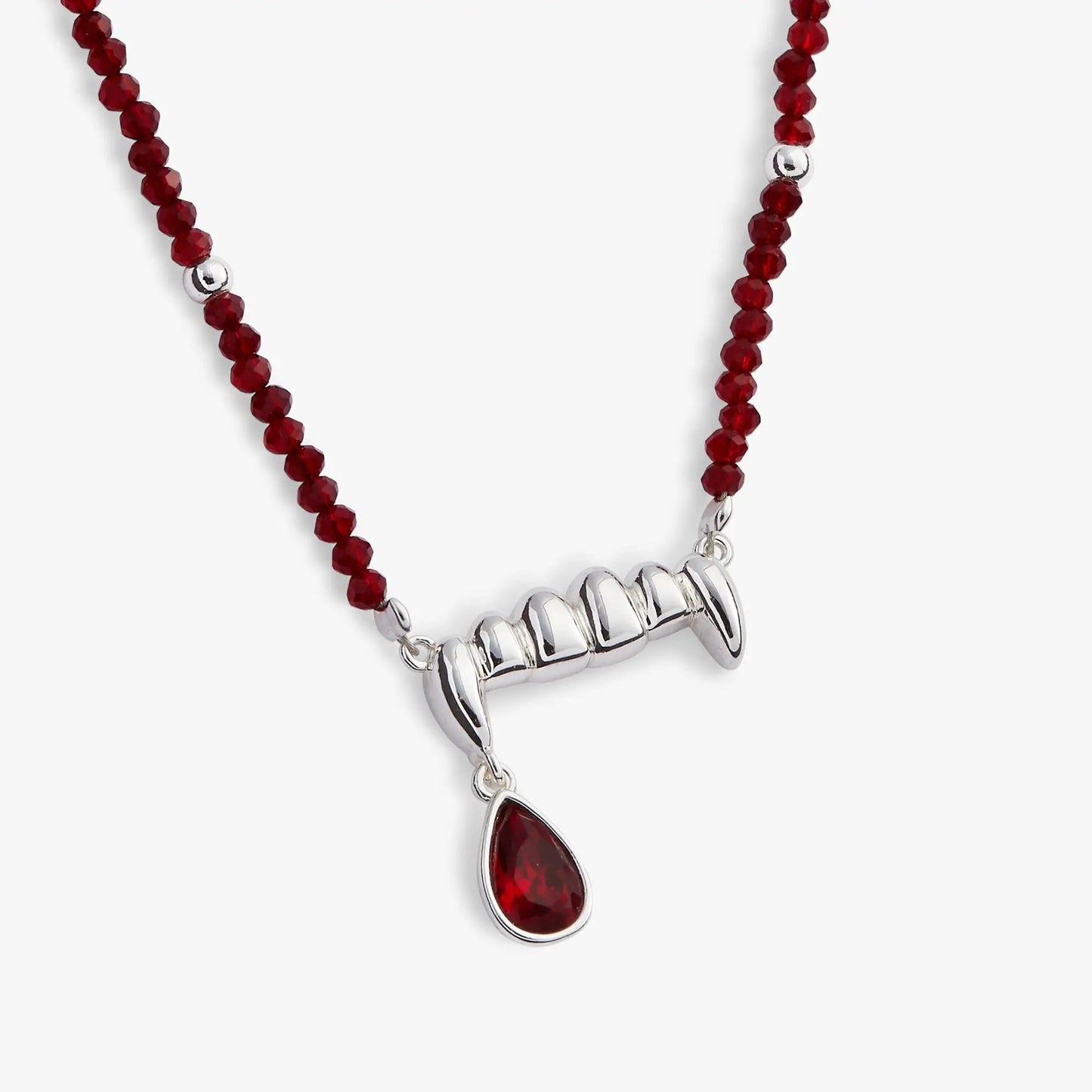 Vampire Teeth Fangs pendant necklace by ALEX AND ANI with red beads and silver fangs on Tampa Home & Garden Store