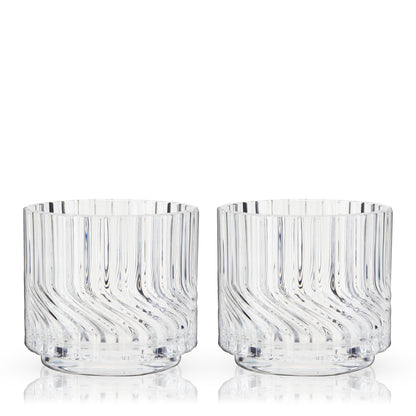 Viski Zephyr Crystal lowball tumblers set of 2, crystal glass stemless cocktail glasses on Tampa Home & Garden Store