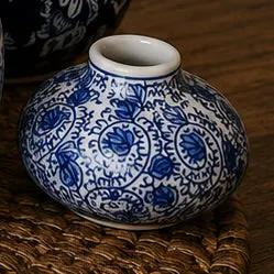Samira blue and white porcelain vase with floral pattern ceramic decor on Tampa Home & Garden Store