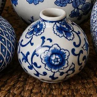 Samira Blue Porcelain Vases, Gia Roma blue floral pattern, home decor, 3 pcs on Tampa Home & Garden Store