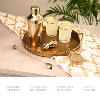 Stainless Steel Hammered Gold Barware Set