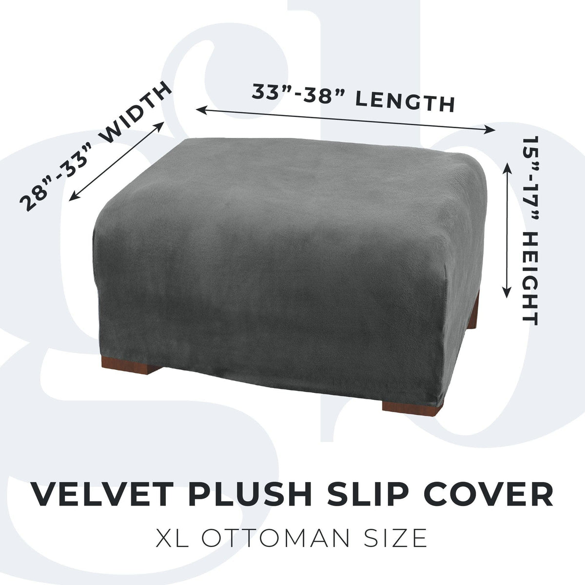 Velvet Plush Slip Cover gray for XL ottoman, Gale Collection by Great Bay Home on Tampa Home & Garden Store