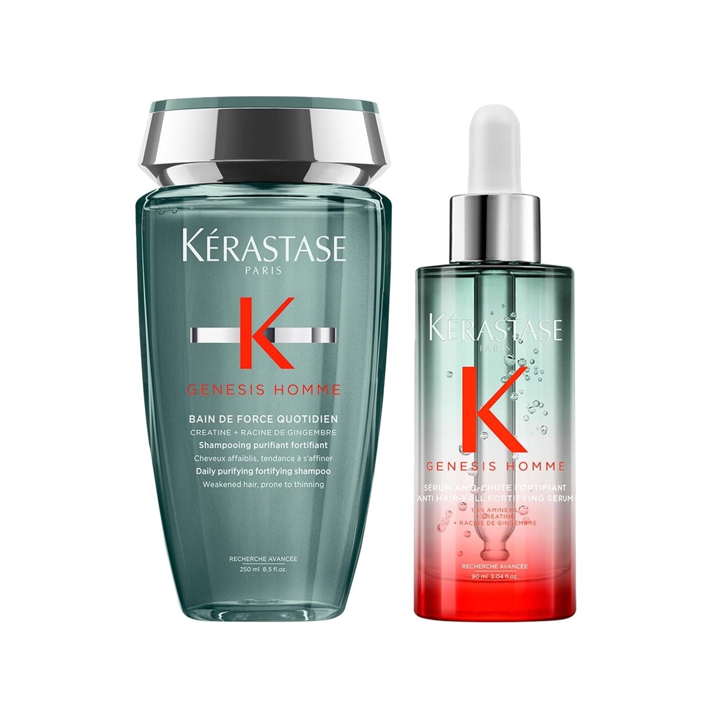 Kérastase Genesis Homme 2-piece shampoo set with serum; teal 250 ml bottle and dropper serum on Tampa Home & Garden Store