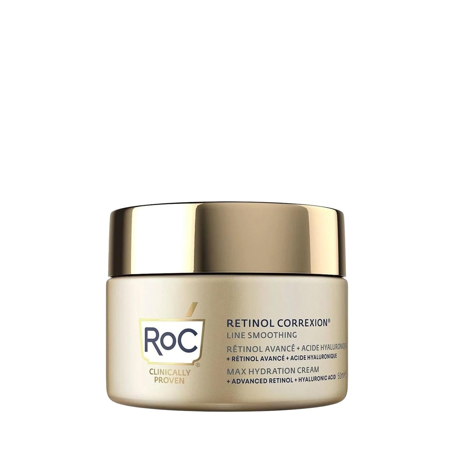 RoC Retinol Correxion line smoothing moisturizer cream in gold jar, 1.69 fl oz on Tampa Home & Garden Store
