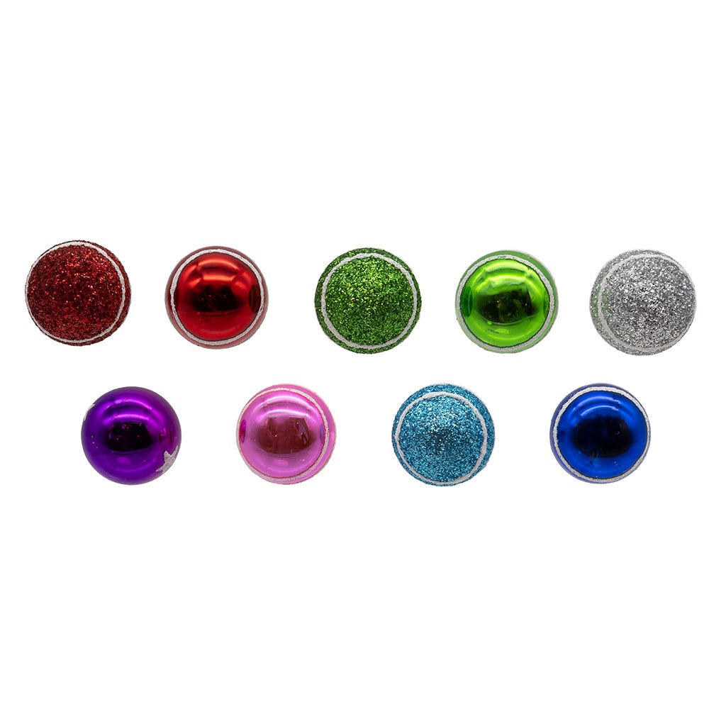 Miniature Decorated Glass Ball Ornaments 9-piece set multicolor glitter finishes on Tampa Home & Garden Store